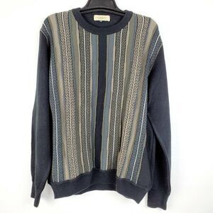 Montechiaro Men's Merino Wool Sweater Black Crew Neck Made in Italy Size M‎